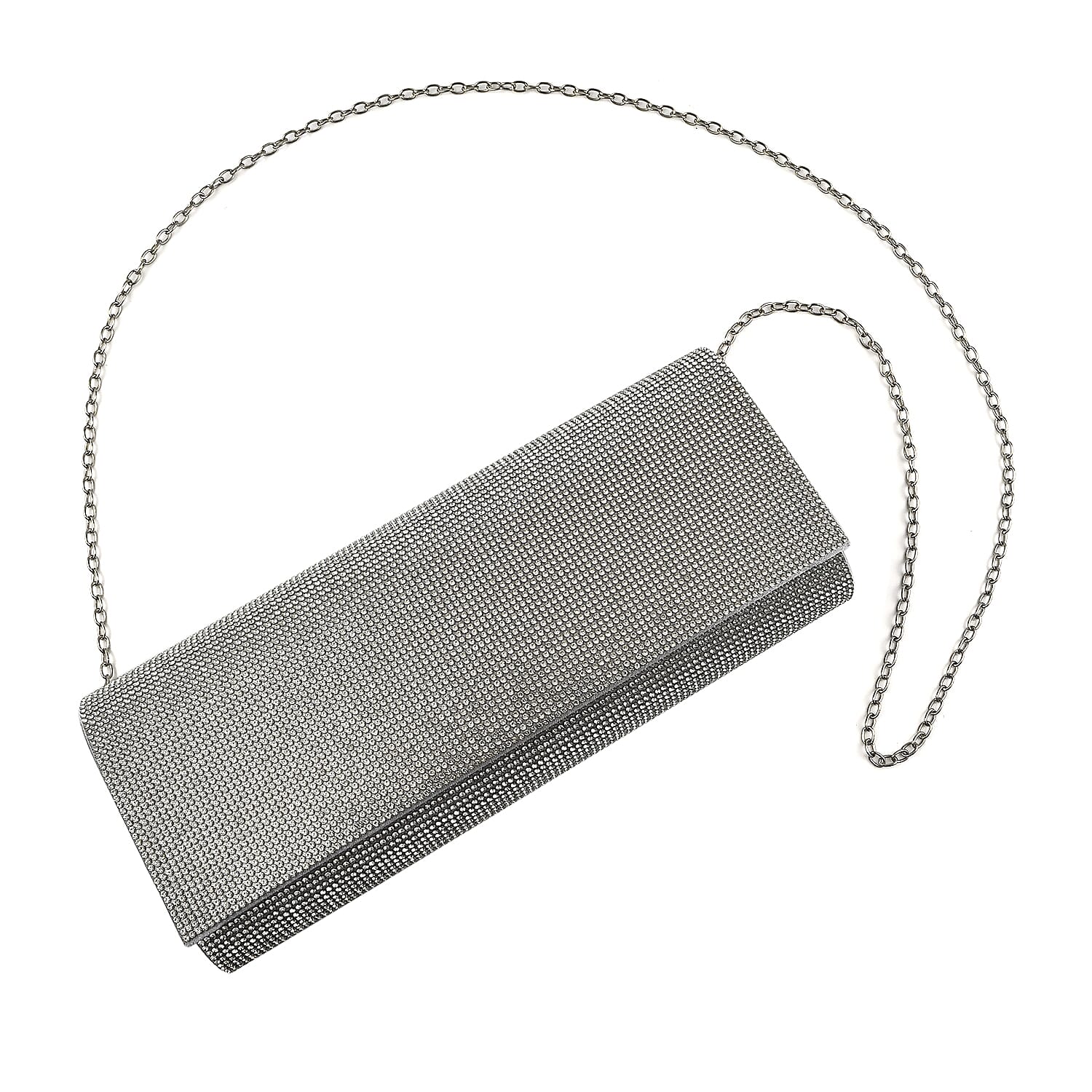 Crystal Clutch Bag with Exterior Pocket & Shoulder Strap - Black