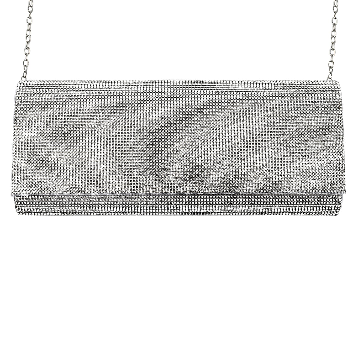 Crystal Clutch Bag with Exterior Pocket & Shoulder Strap - Black