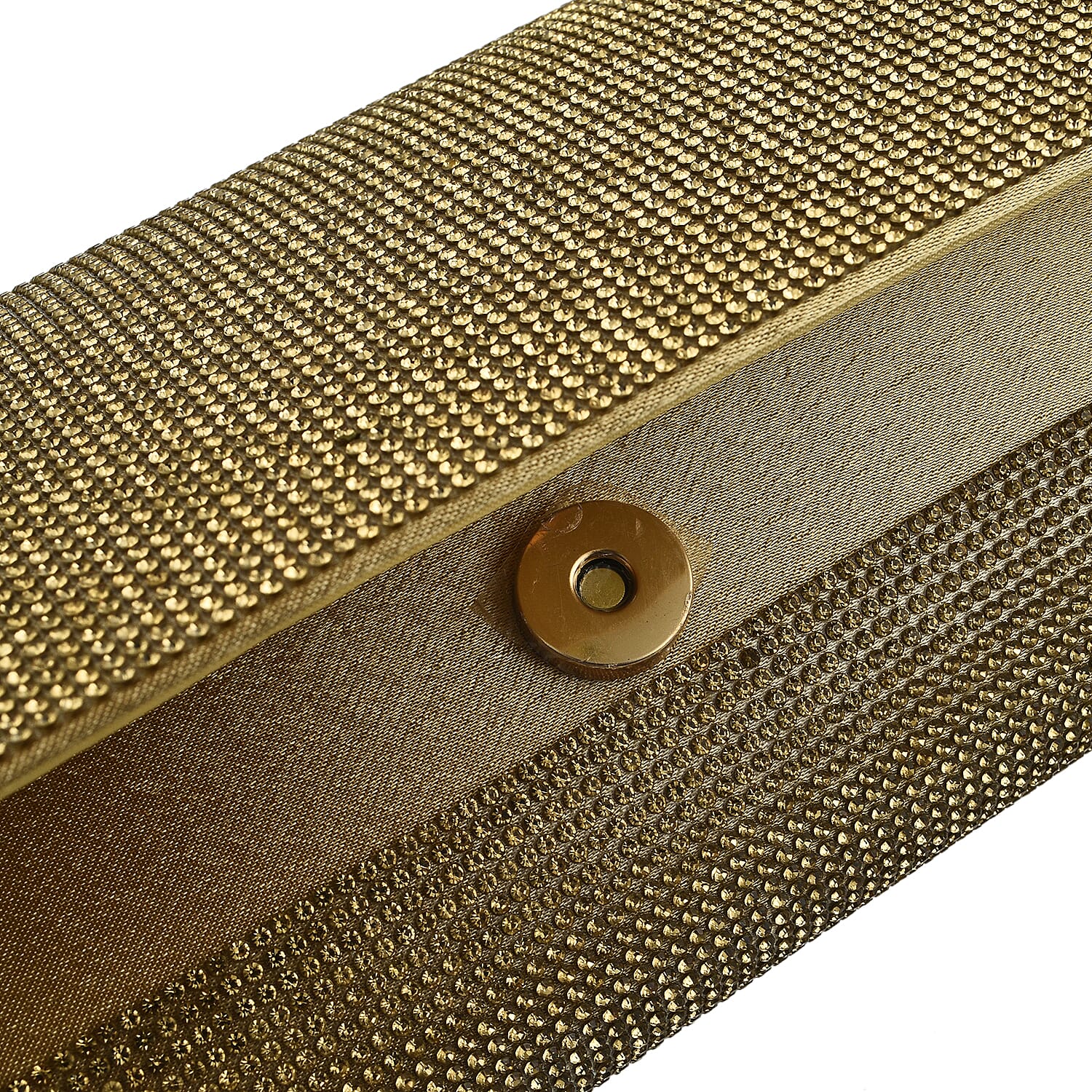 Crystal Clutch Bag with Exterior Pocket - Shoulder Strap - Gold