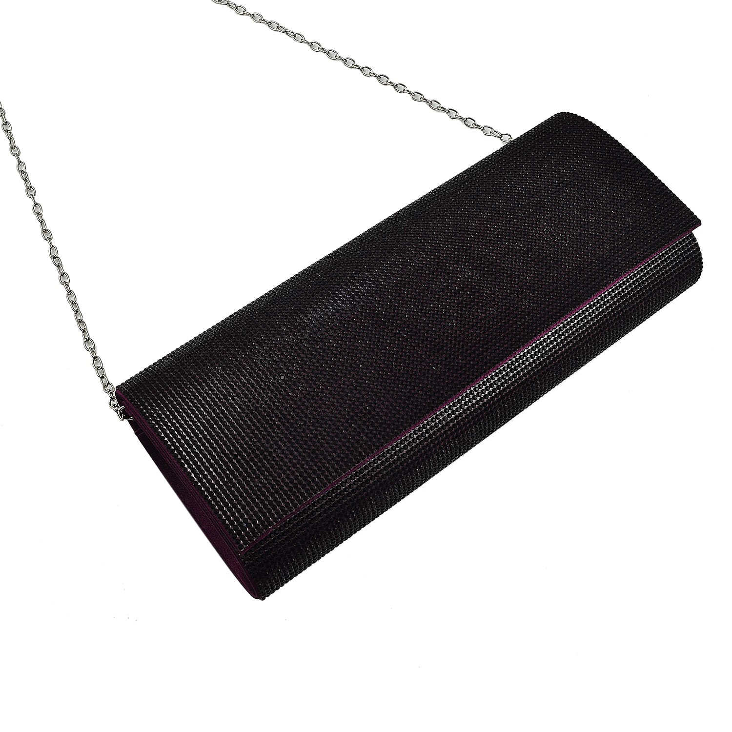 Crystal Clutch Bag with Exterior Pocket - Shoulder Strap - Purple