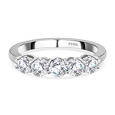 One Time Deal Only- Certified & Appraised 950 Platinum Diamond (I1-I2-G-H) 5 Stone Ring 1.00 Ct.