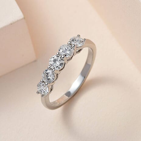 One Time Deal Only- Certified & Appraised 950 Platinum Diamond (I1-I2-G-H) 5 Stone Ring 1.00 Ct.