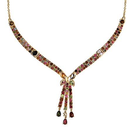 GP Italian Garden Collection - Multi-Tourmaline Necklace (Size - 20) in 18K Yellow Gold Vermeil Plated Sterling Silver 11.20 Ct