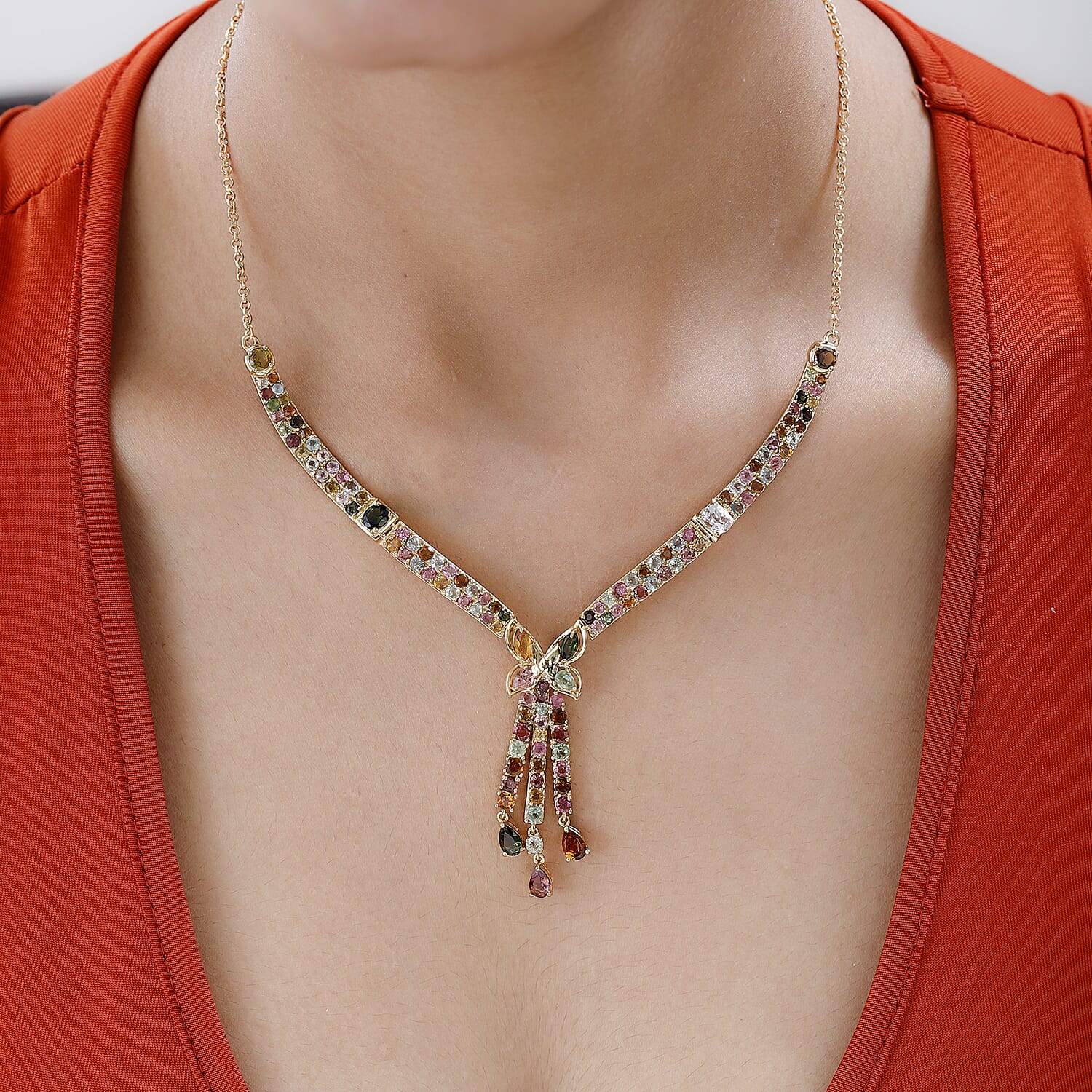 GP Italian Garden Collection - Multi-Tourmaline Necklace (Size - 20) in 18K Yellow Gold Vermeil Plated Sterling Silver 11.20 Ct