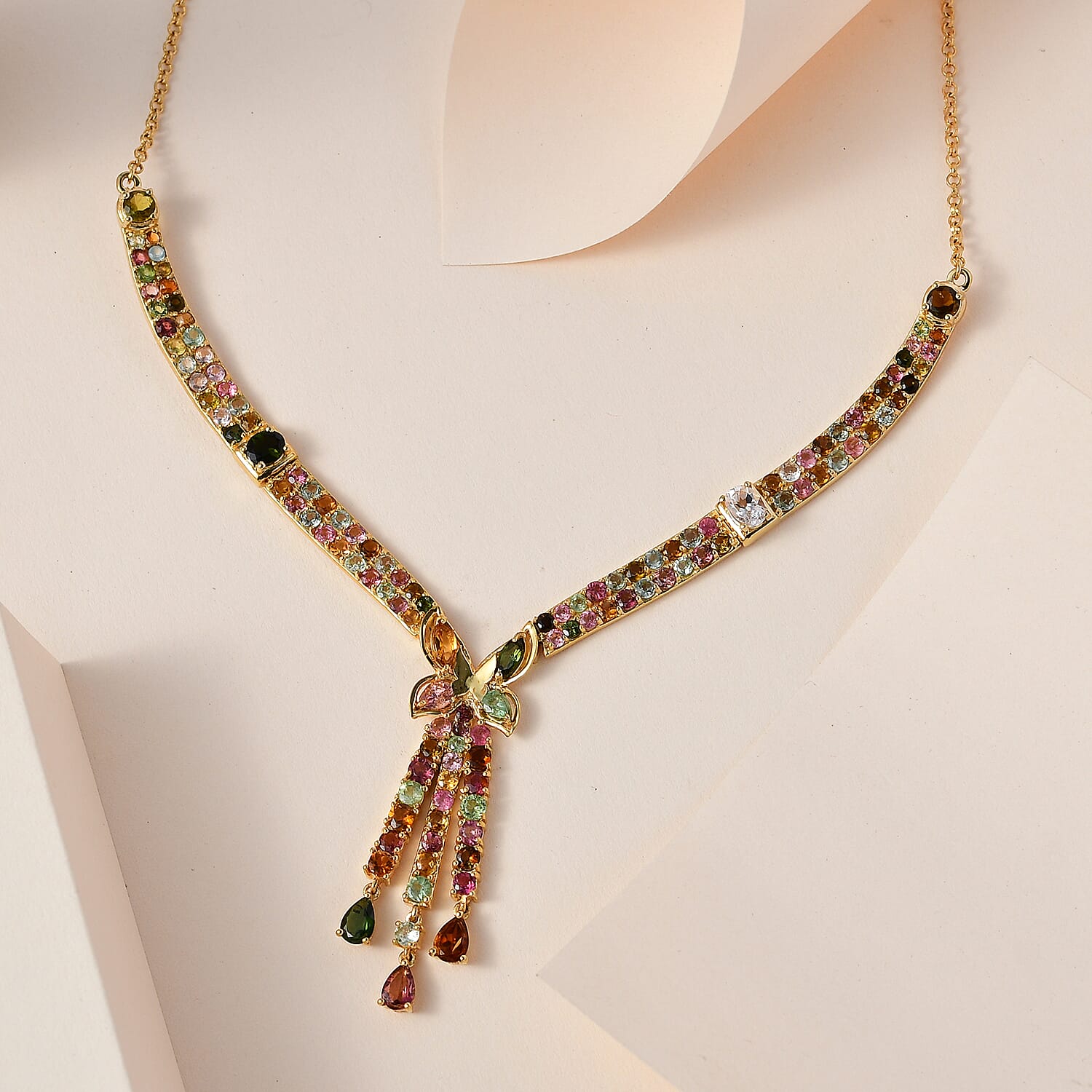 GP Italian Garden Collection - Multi-Tourmaline Necklace (Size - 20) in 18K Yellow Gold Vermeil Plated Sterling Silver 11.20 Ct