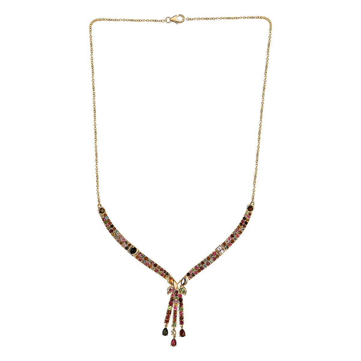 GP Italian Garden Collection - Multi-Tourmaline Necklace (Size - 20) in 18K Yellow Gold Vermeil Plated Sterling Silver 11.20 Ct