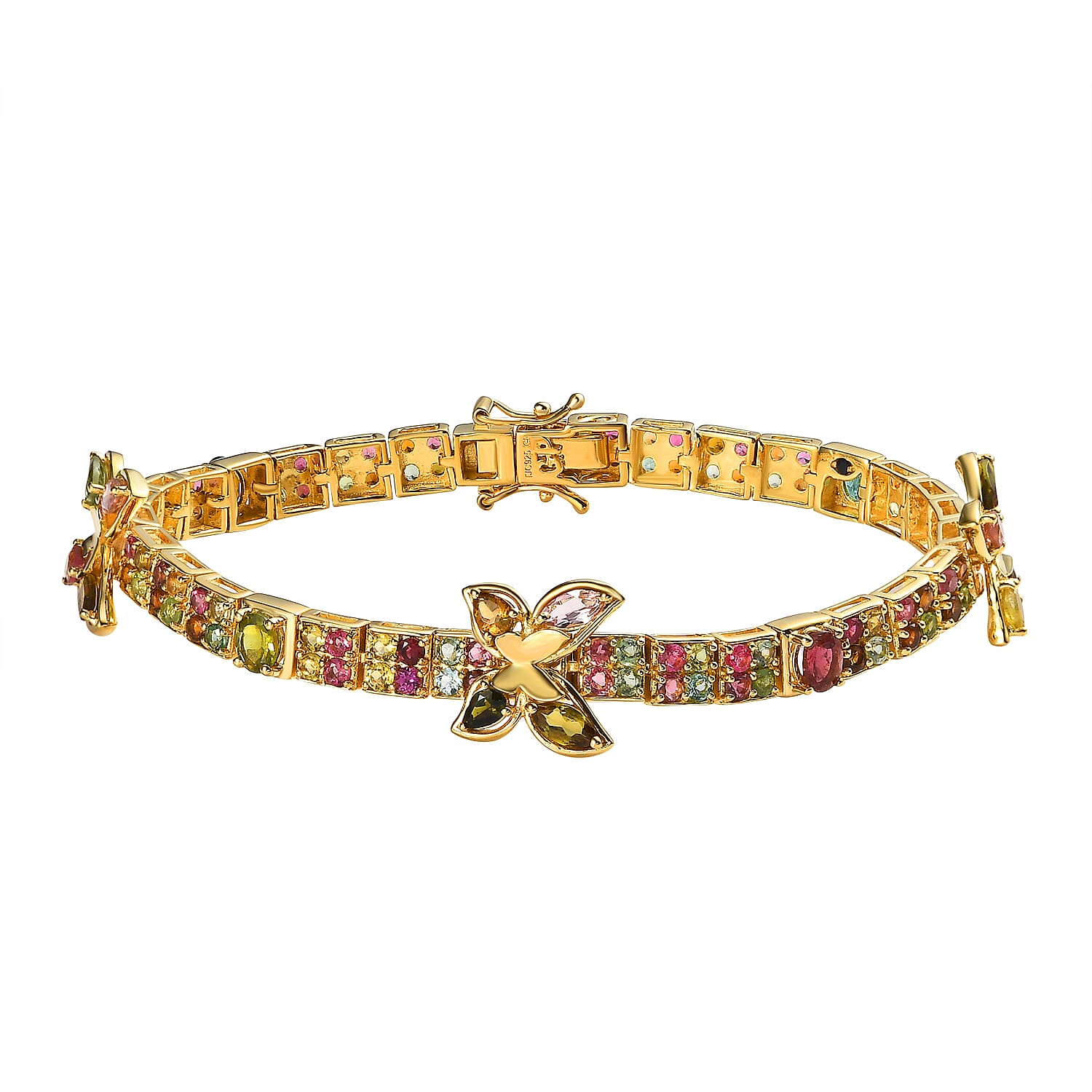 GP Italian Garden Collection - Multi-Tourmaline Bracelet (Size - 7.5) in 18K YG Vermeil Plated Sterling Silver 9.54 Ct, Silver Wt. 18.76 Gms