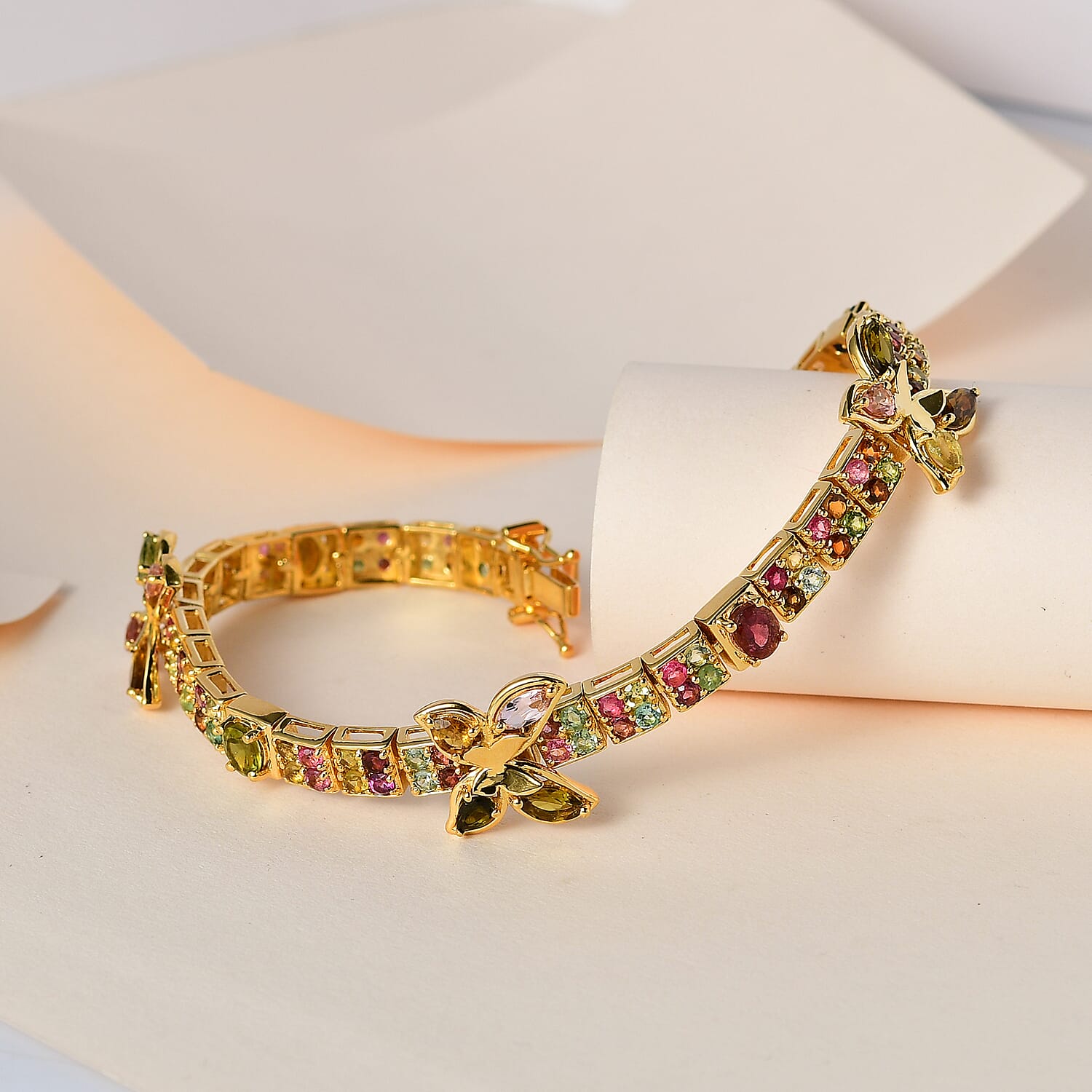 GP Italian Garden Collection - Multi-Tourmaline Bracelet (Size - 7.5) in 18K YG Vermeil Plated Sterling Silver 9.54 Ct, Silver Wt. 18.76 Gms