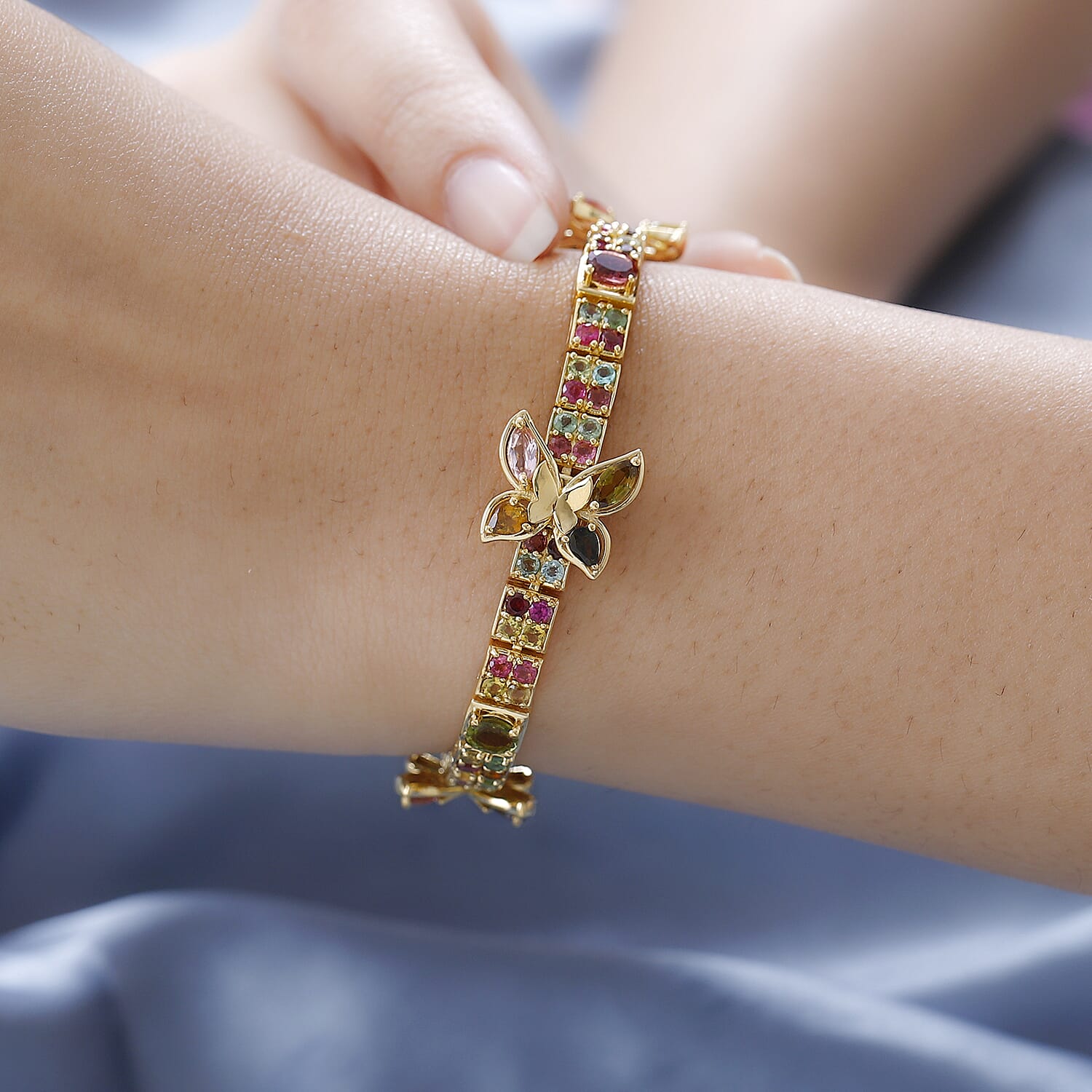 GP Italian Garden Collection - Multi-Tourmaline Bracelet (Size - 7.5) in 18K YG Vermeil Plated Sterling Silver 9.54 Ct, Silver Wt. 18.76 Gms