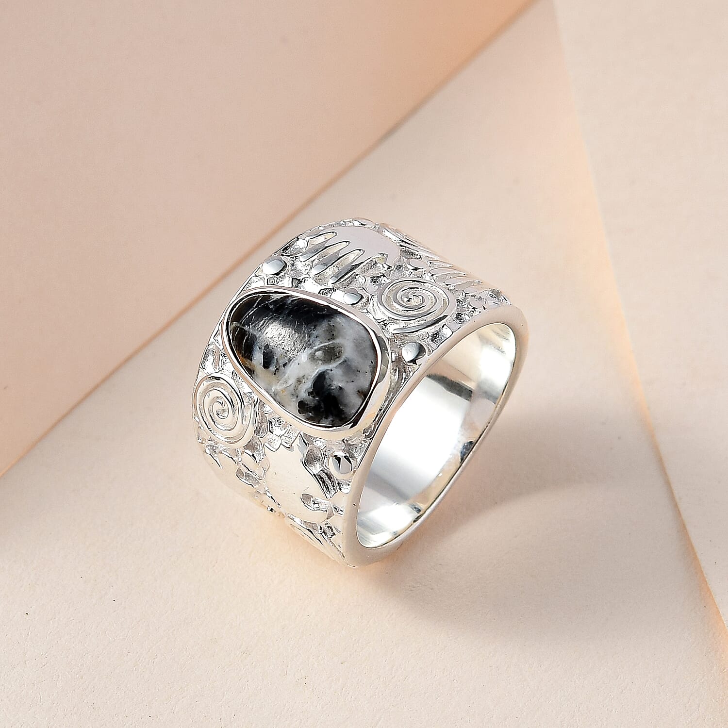 White Buffalo Ring in Sterling Silver 2.86 Ct, Silver Wt. 9.28 GM
