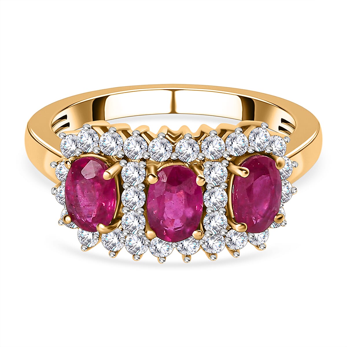African Ruby & Natural Zircon Ring in 18K Yellow Gold Vermeil Plated Sterling Silver 2.78 Ct.