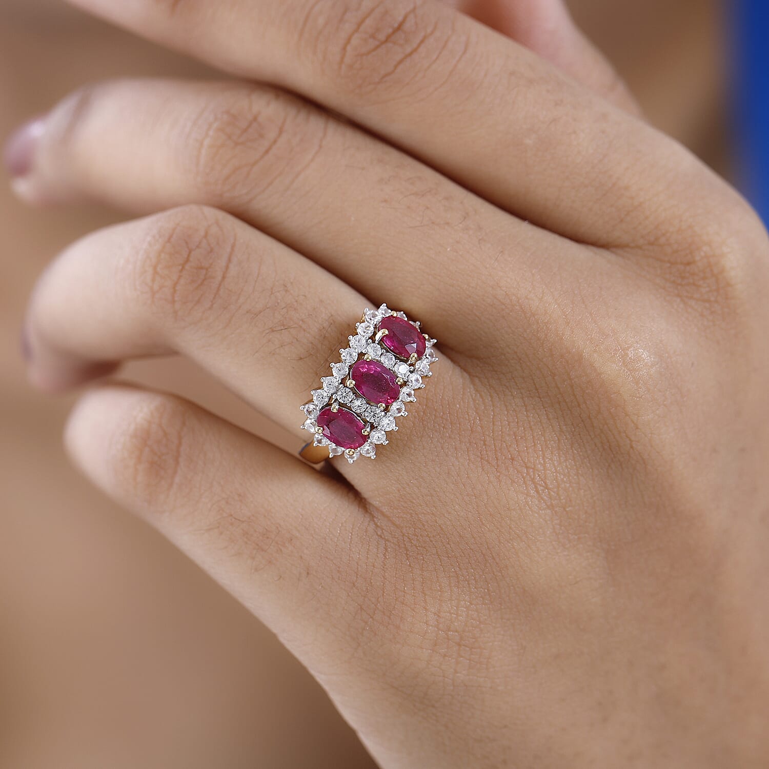 African Ruby & Natural Zircon Ring in 18K Yellow Gold Vermeil Plated Sterling Silver 2.78 Ct.