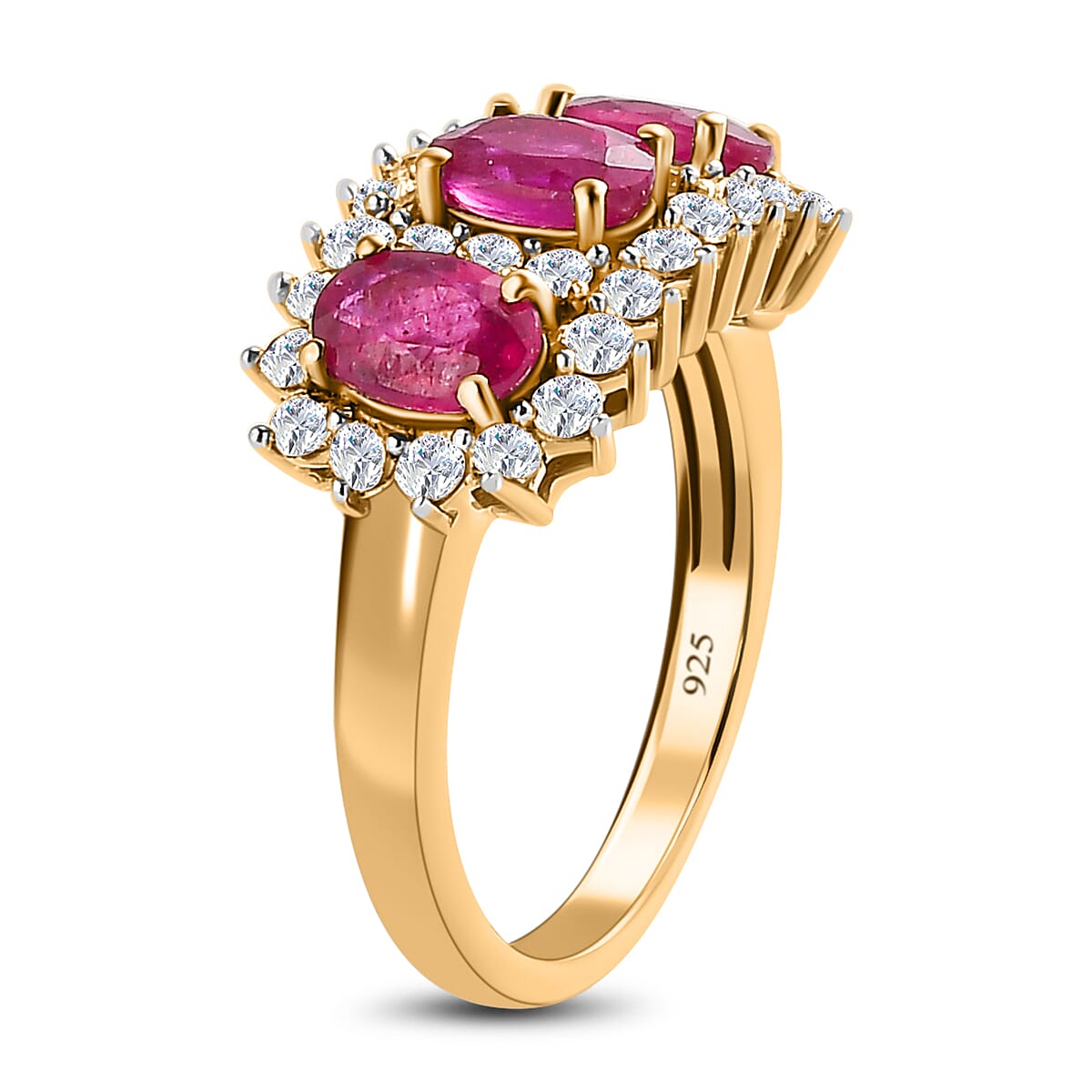 African Ruby & Natural Zircon Ring in 18K Yellow Gold Vermeil Plated Sterling Silver 2.78 Ct.