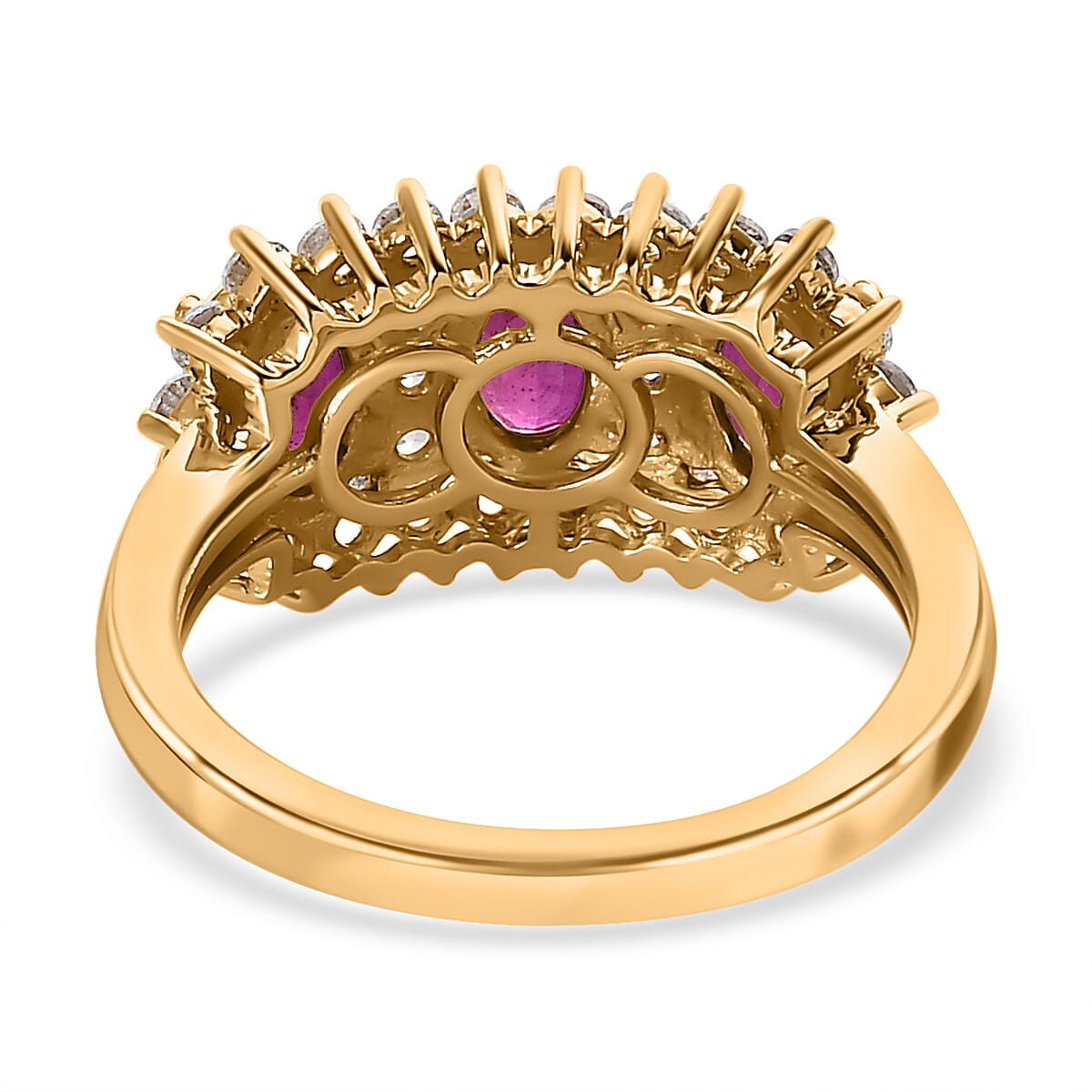 African Ruby & Natural Zircon Ring in 18K Yellow Gold Vermeil Plated Sterling Silver 2.78 Ct.
