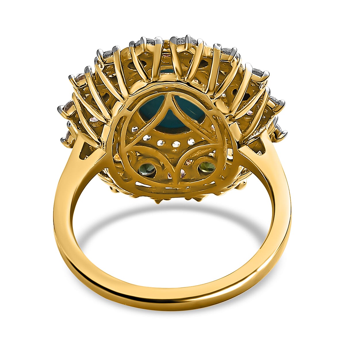 Arizona Sleeping Beauty Turquoise, Multi-Tourmaline & Natural Zircon Ring in 18K Yellow Gold Vermeil Plated Sterling Silver 4.32 Ct. Arizona Sleeping Beauty Turquoise, Multi-Tourmaline & Natural Zircon Ring in 18K Yellow Gold Vermeil Plated Sterling Silver 4.32 Ct.