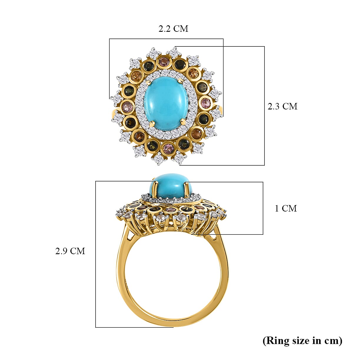 Arizona Sleeping Beauty Turquoise, Multi-Tourmaline & Natural Zircon Ring in 18K Yellow Gold Vermeil Plated Sterling Silver 4.32 Ct. Arizona Sleeping Beauty Turquoise, Multi-Tourmaline & Natural Zircon Ring in 18K Yellow Gold Vermeil Plated Sterling Silver 4.32 Ct.