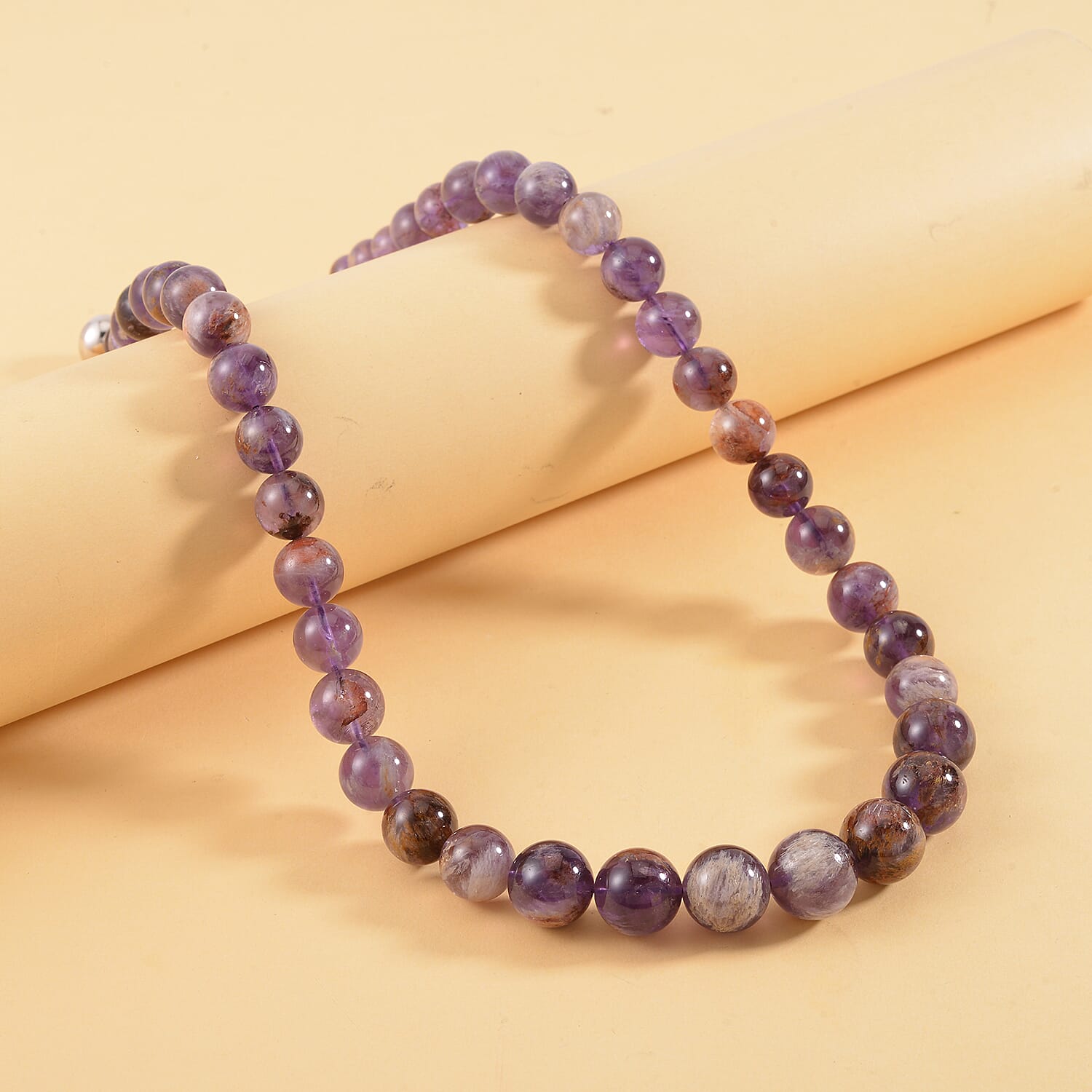 Cacoxenite Beads Necklace (Size - 20) in Rhodium Overlay Sterling Silver 533.75 Ct.