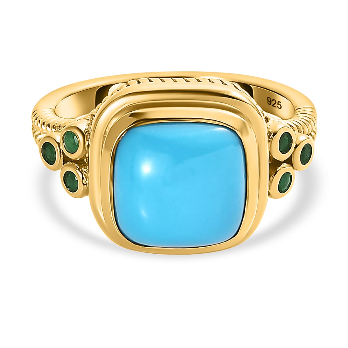 Arizona Sleeping Beauty Turquoise & Zambian Emerald Ring in 18K Yellow Gold Vermeil Plated Sterling Silver 2.94 Ct.