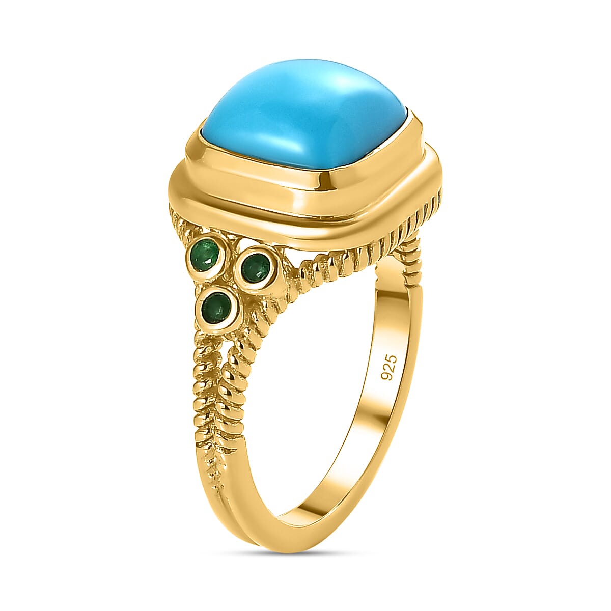 Arizona Sleeping Beauty Turquoise & Zambian Emerald Ring in 18K Yellow Gold Vermeil Plated Sterling Silver 2.94 Ct.