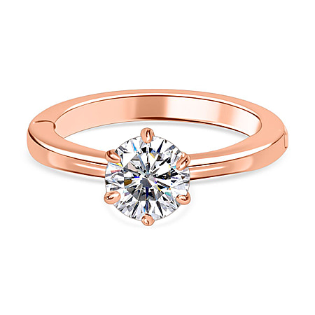 Moissanite Solitaire Ring in 18K Rose Gold Vermeil Plated Sterling Silver