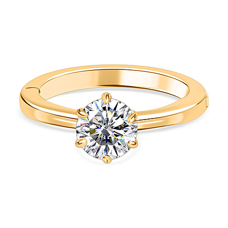 Moissanite Solitaire Ring in 18K Yellow Gold Vermeil Plated Sterling Silver