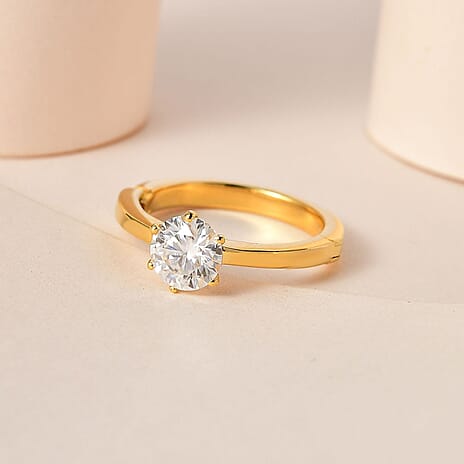 Moissanite Ring in 18K Yellow Gold Vermeil Plated Sterling Silver