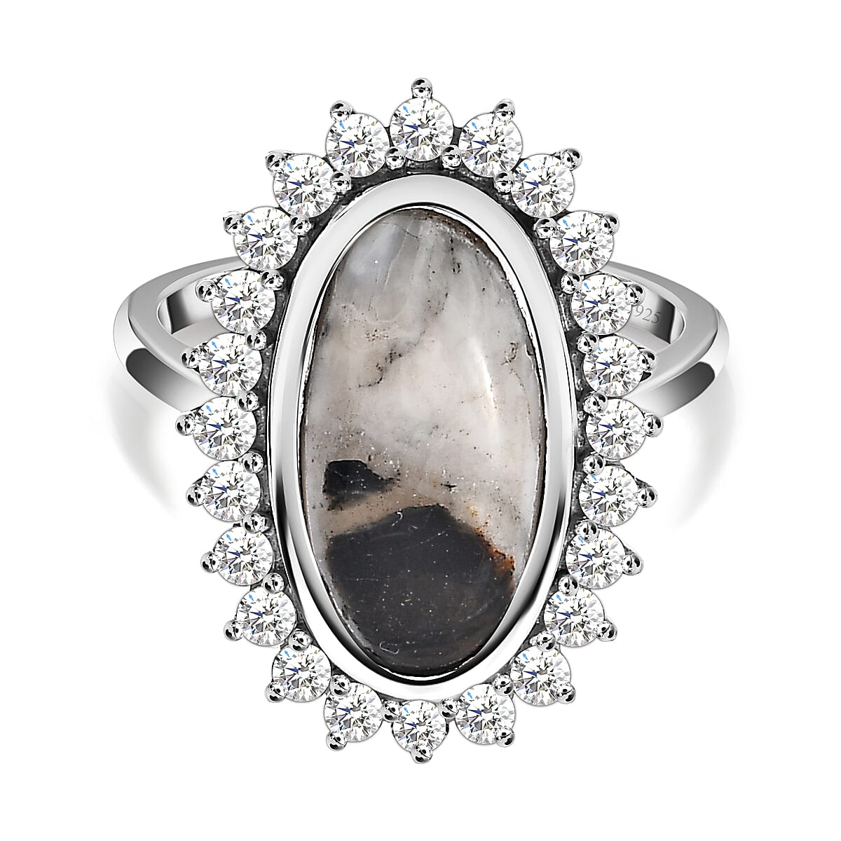 White Buffalo and Natural Zircon Ring in Platinum Overlay Sterling Silver 6.09 Ct