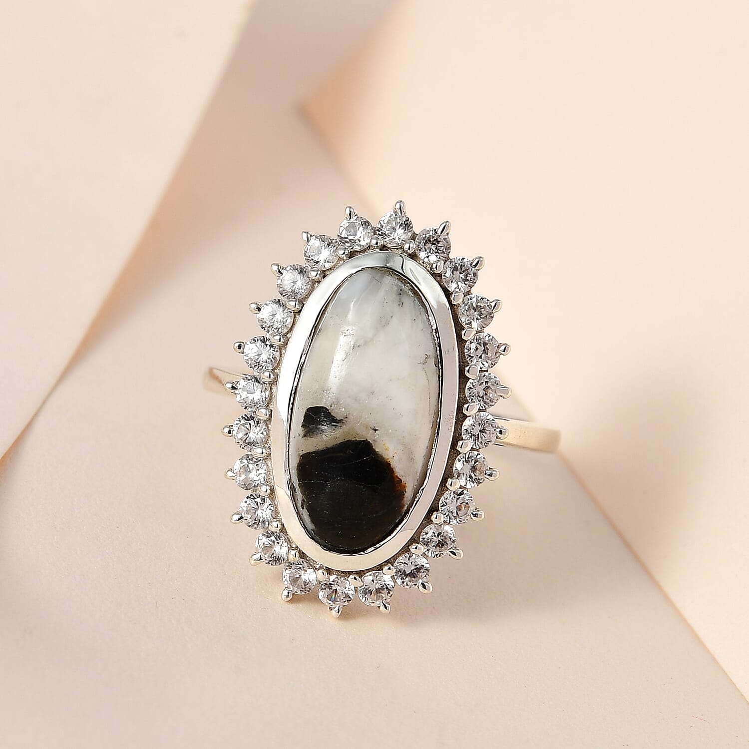 White Buffalo and Natural Zircon Ring in Platinum Overlay Sterling Silver 6.09 Ct