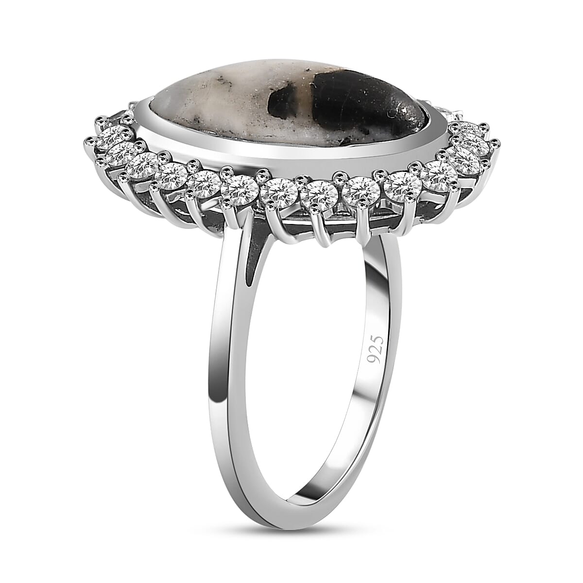 White Buffalo and Natural Zircon Ring in Platinum Overlay Sterling Silver 6.09 Ct