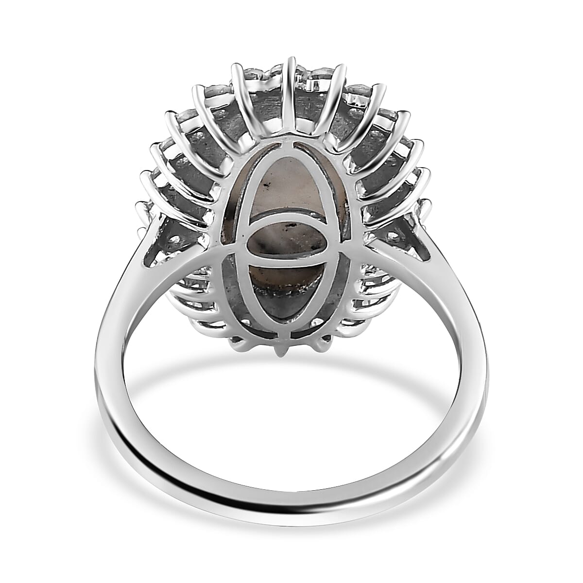 White Buffalo and Natural Zircon Ring in Platinum Overlay Sterling Silver 6.09 Ct