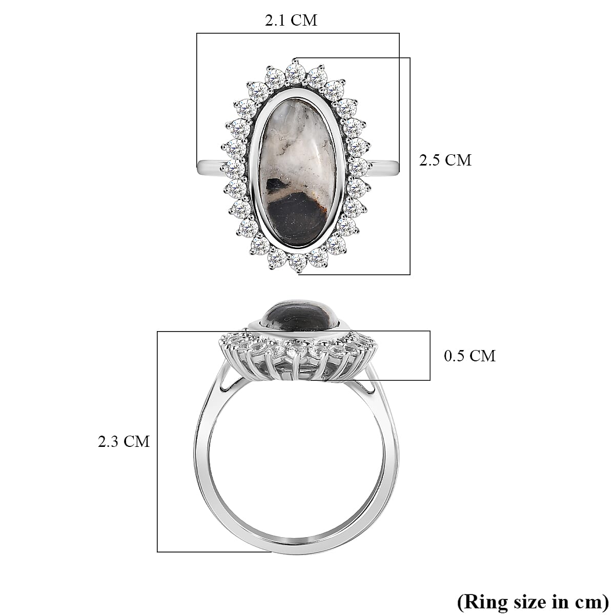 White Buffalo and Natural Zircon Ring in Platinum Overlay Sterling Silver 6.09 Ct