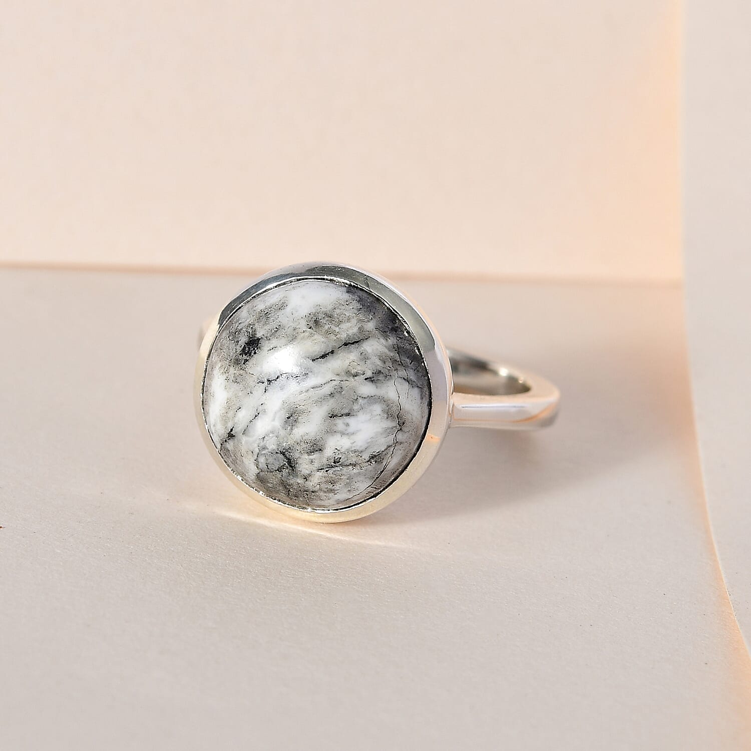 White Buffalo Solitaire Ring in Platinum Overlay Sterling Silver 7.24  Ct.