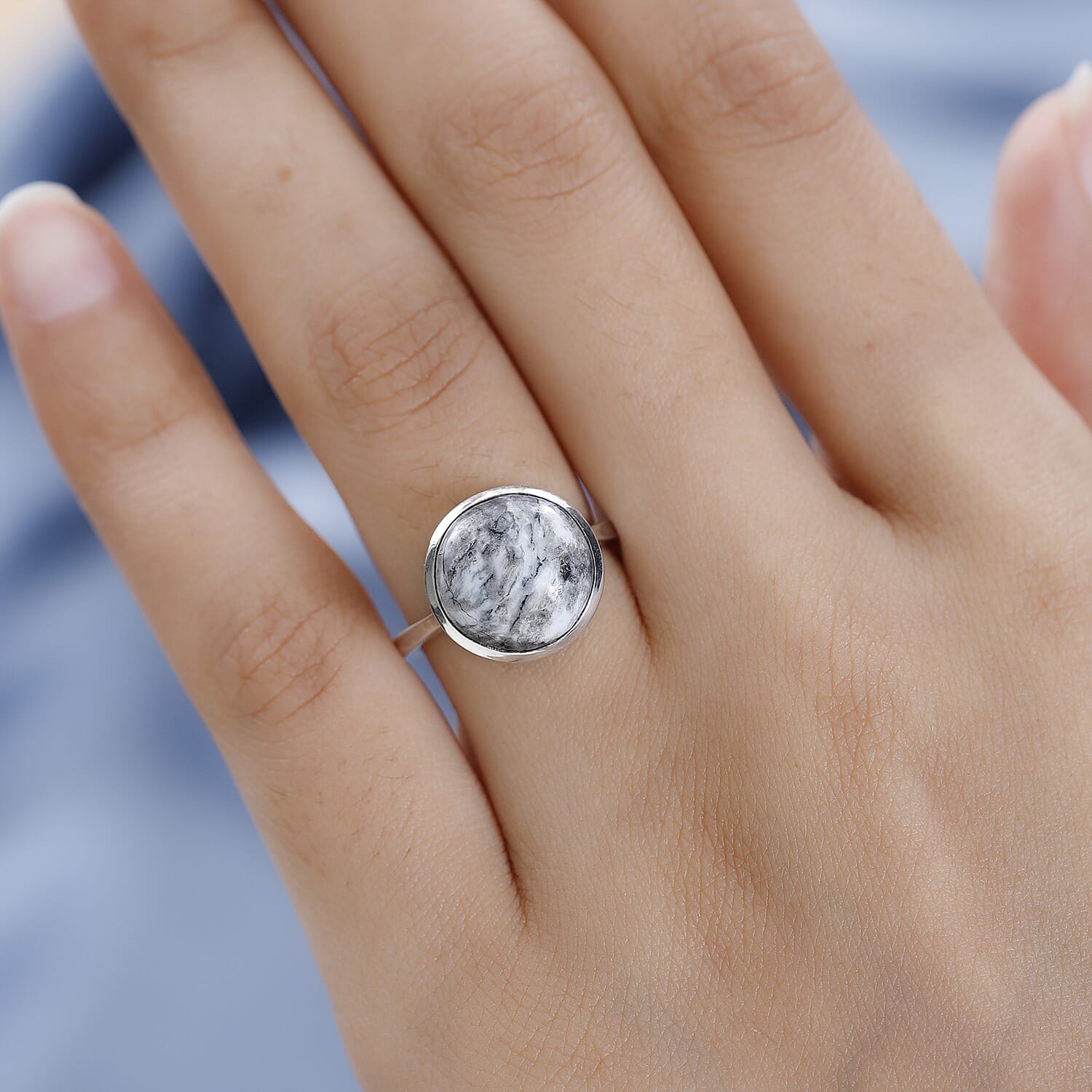 White Buffalo Solitaire Ring in Platinum Overlay Sterling Silver 7.24  Ct.