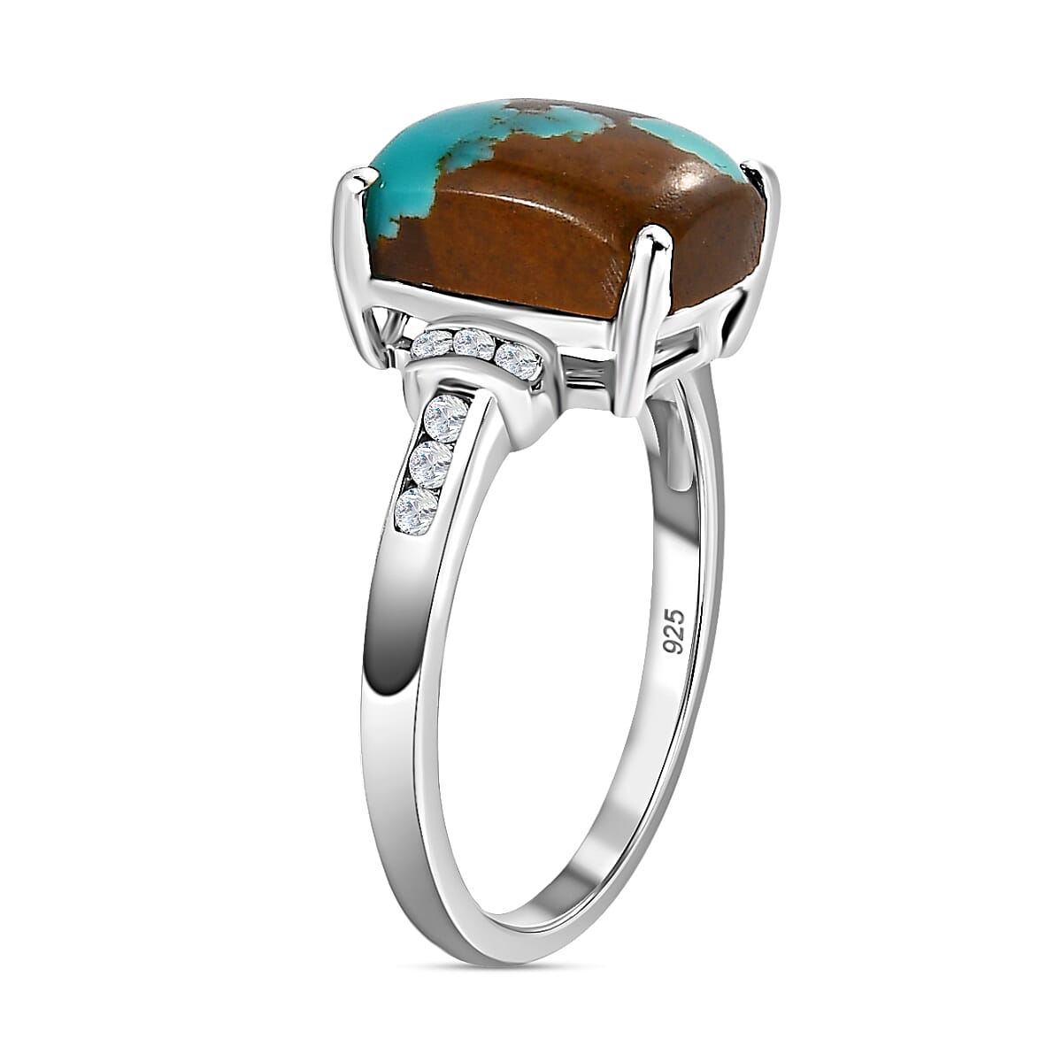 Sierra Nevada Turquoise and Natural Zircon Ring in Platinum Overlay Sterling Silver 3.28 Ct.