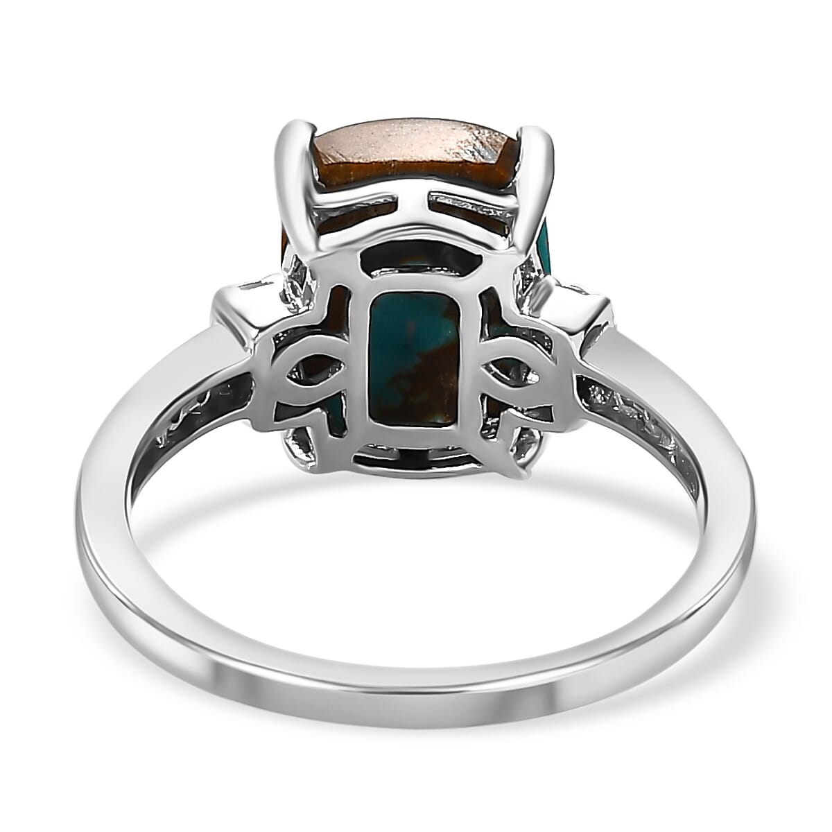 Sierra Nevada Turquoise and Natural Zircon Ring in Platinum Overlay Sterling Silver 3.28 Ct.