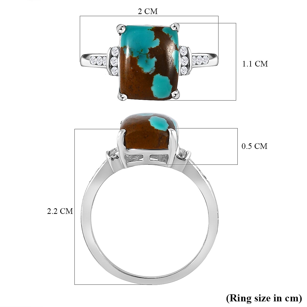 Sierra Nevada Turquoise and Natural Zircon Ring in Platinum Overlay Sterling Silver 3.28 Ct.