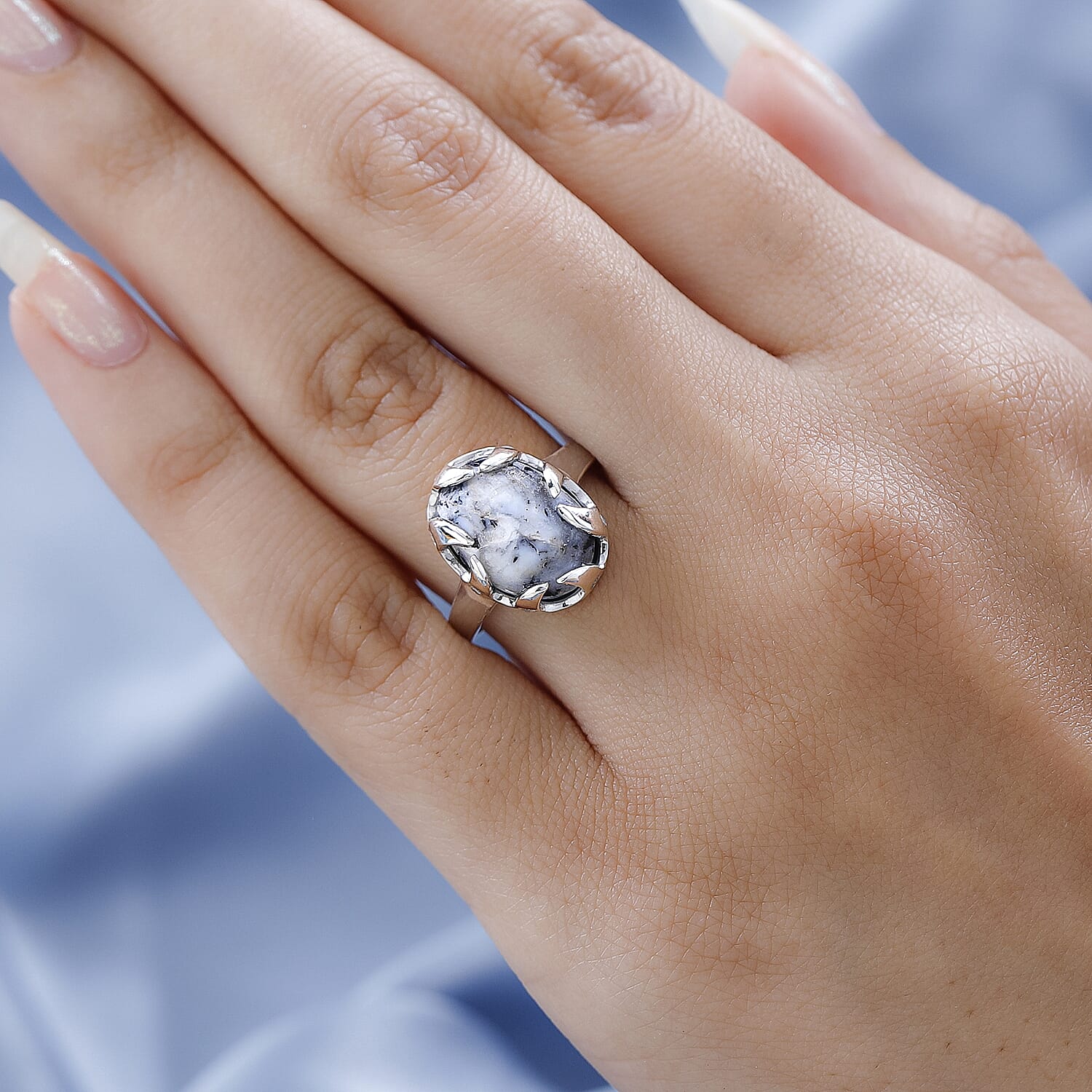 White Buffalo and Natural Zircon Ring in Platinum Overlay Sterling Silver 5.60 Ct.