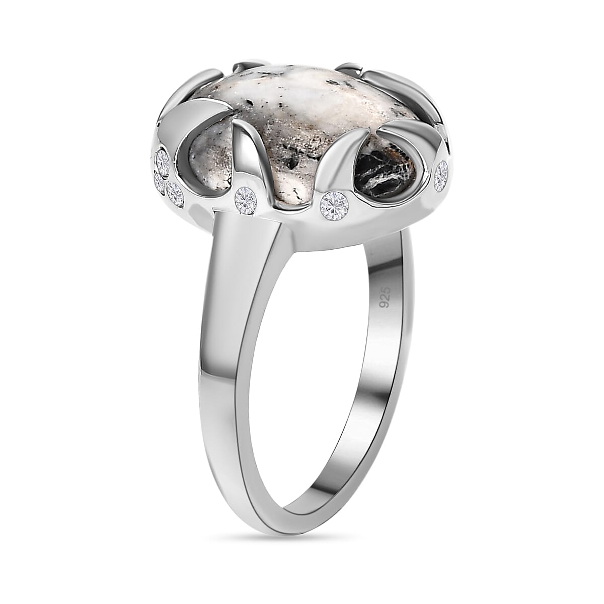 White Buffalo and Natural Zircon Ring in Platinum Overlay Sterling Silver 5.60 Ct.