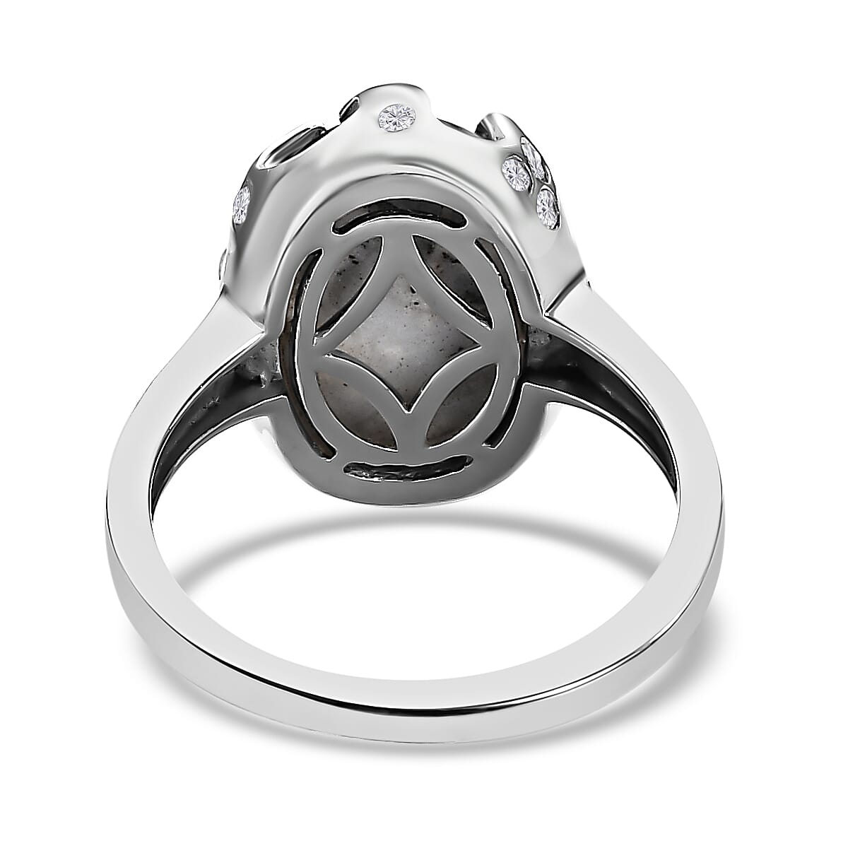 White Buffalo and Natural Zircon Ring in Platinum Overlay Sterling Silver 5.60 Ct.