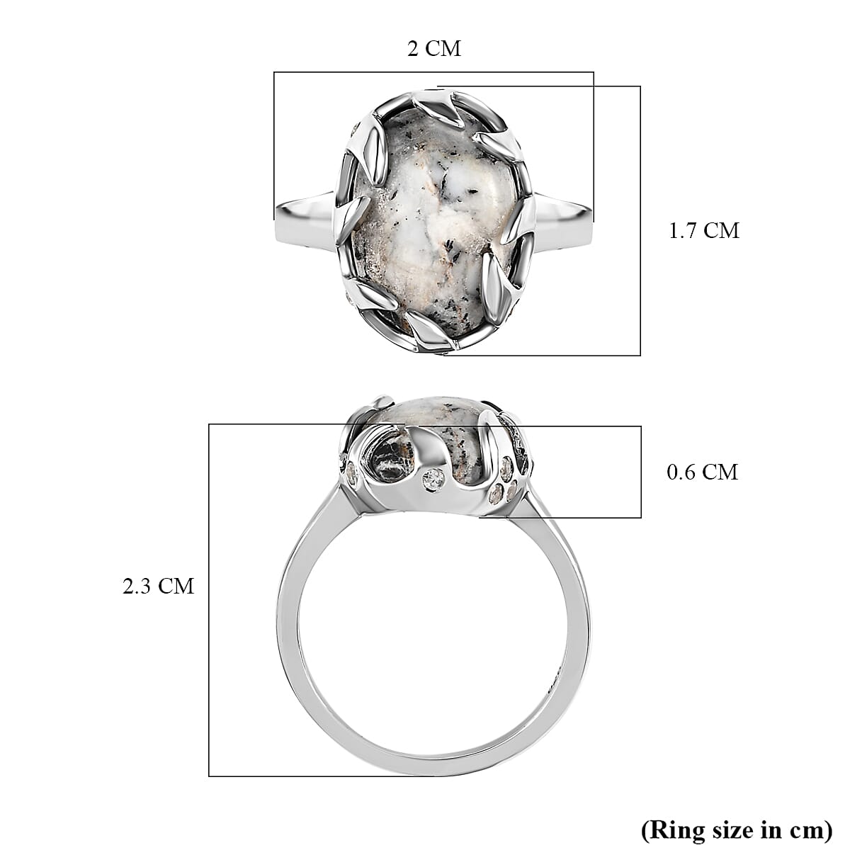 White Buffalo and Natural Zircon Ring in Platinum Overlay Sterling Silver 5.60 Ct.