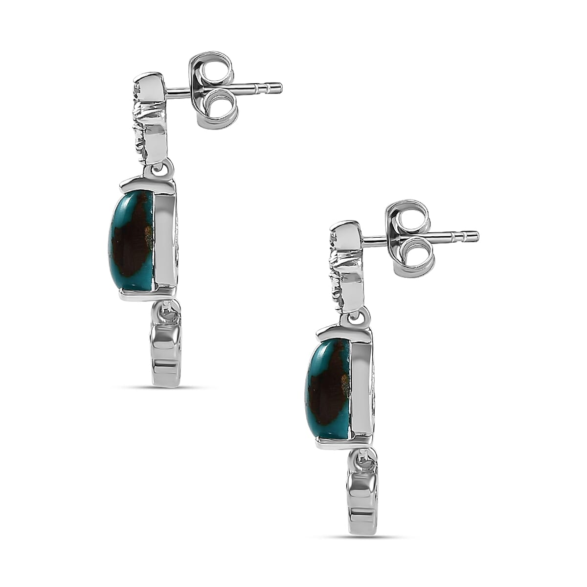 Sierra Nevada Turquoise and Natural Zircon Dangle Star Earrings in Platinum Overlay Sterling Silver 2.70 Ct.