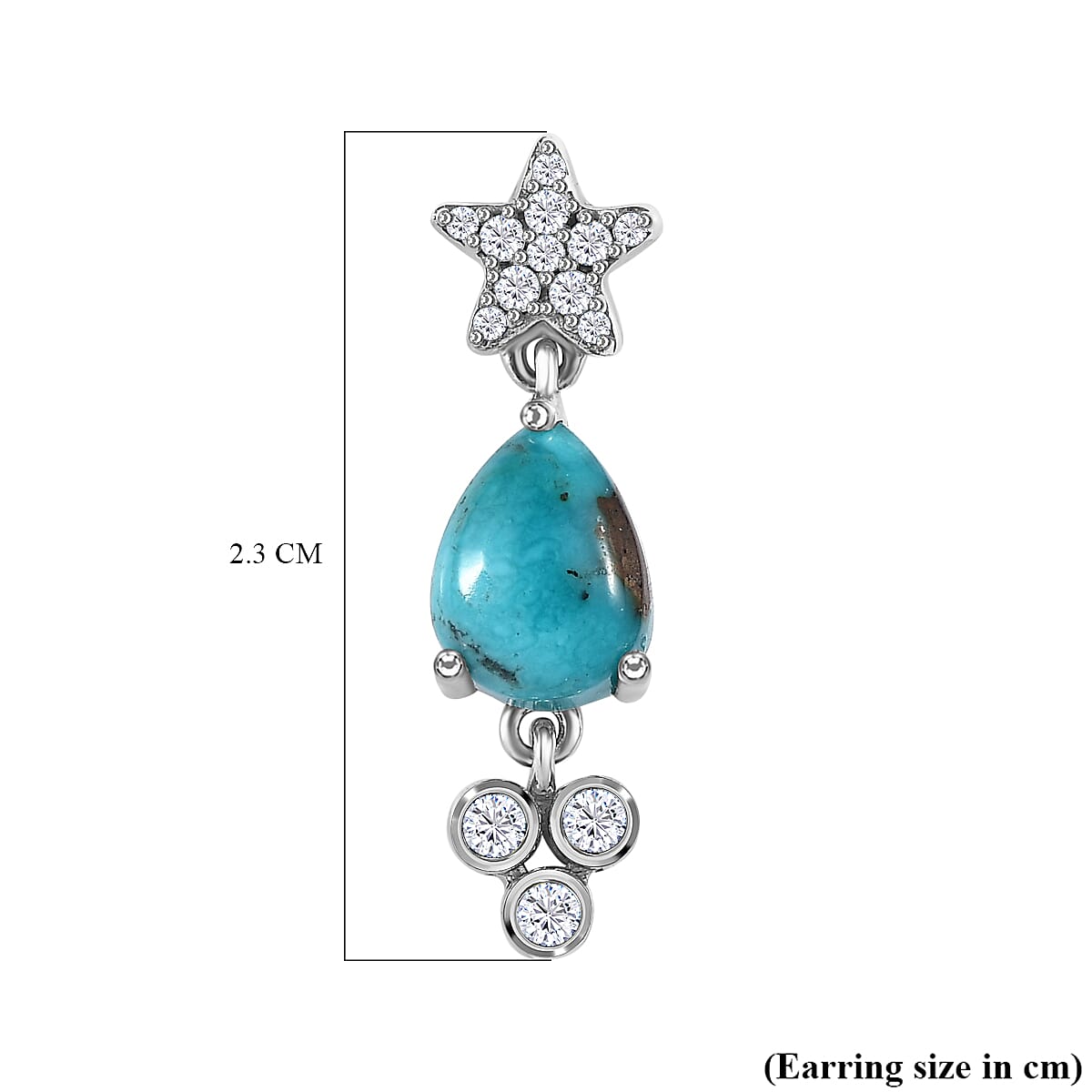 Sierra Nevada Turquoise and Natural Zircon Dangle Star Earrings in Platinum Overlay Sterling Silver 2.70 Ct.