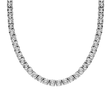Natural White Diamond Tennis Necklace (Size - 20) with GB Lock Box in Platinum Overlay Sterling Silver, Silver Wt. 30.66 Gms.