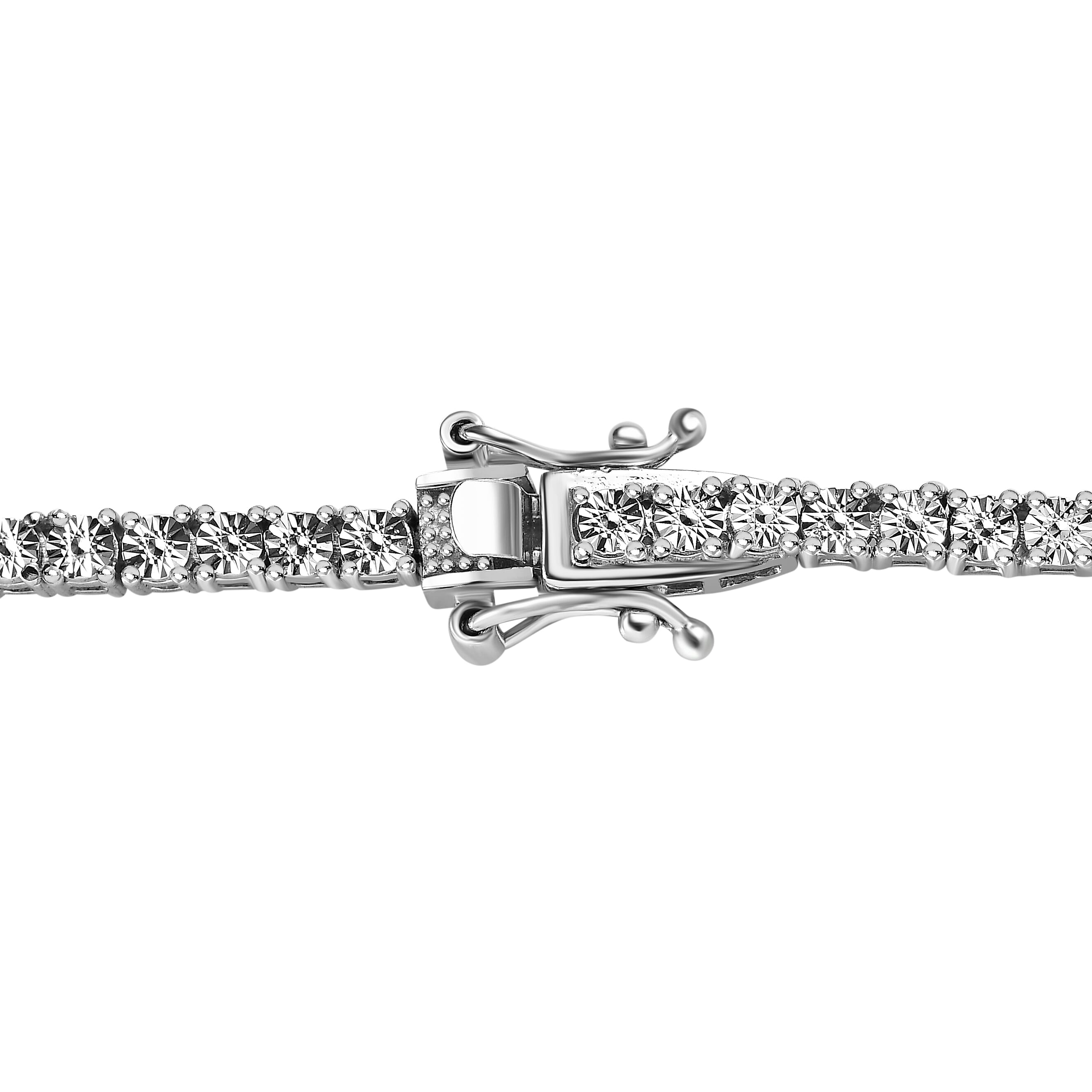 Natural White Diamond Tennis Necklace (Size - 20) with GB Lock Box in Platinum Overlay Sterling Silver, Silver Wt. 30.66 Gms.