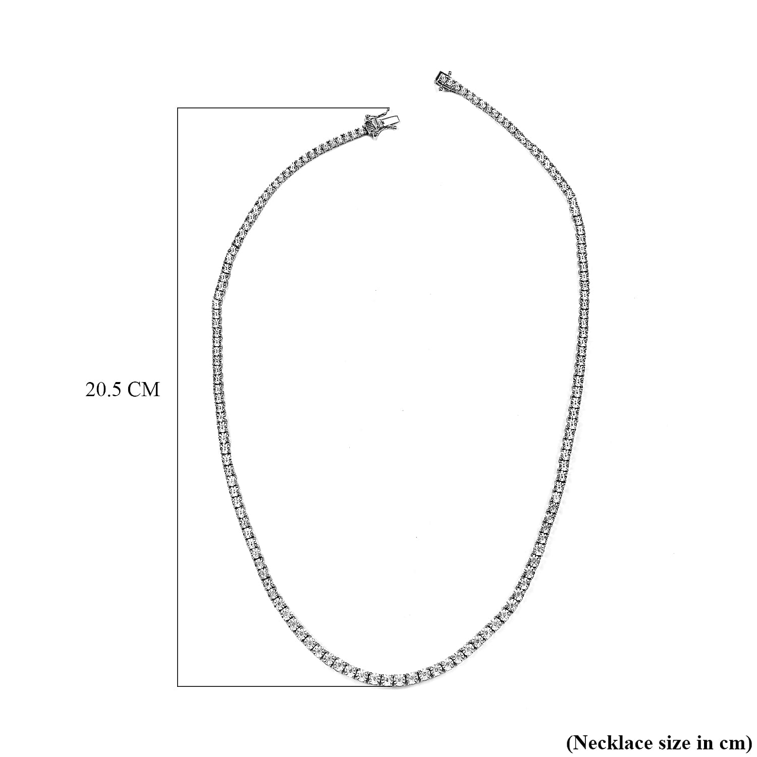 Natural White Diamond Tennis Necklace (Size - 20) with GB Lock Box in Platinum Overlay Sterling Silver, Silver Wt. 30.66 Gms.