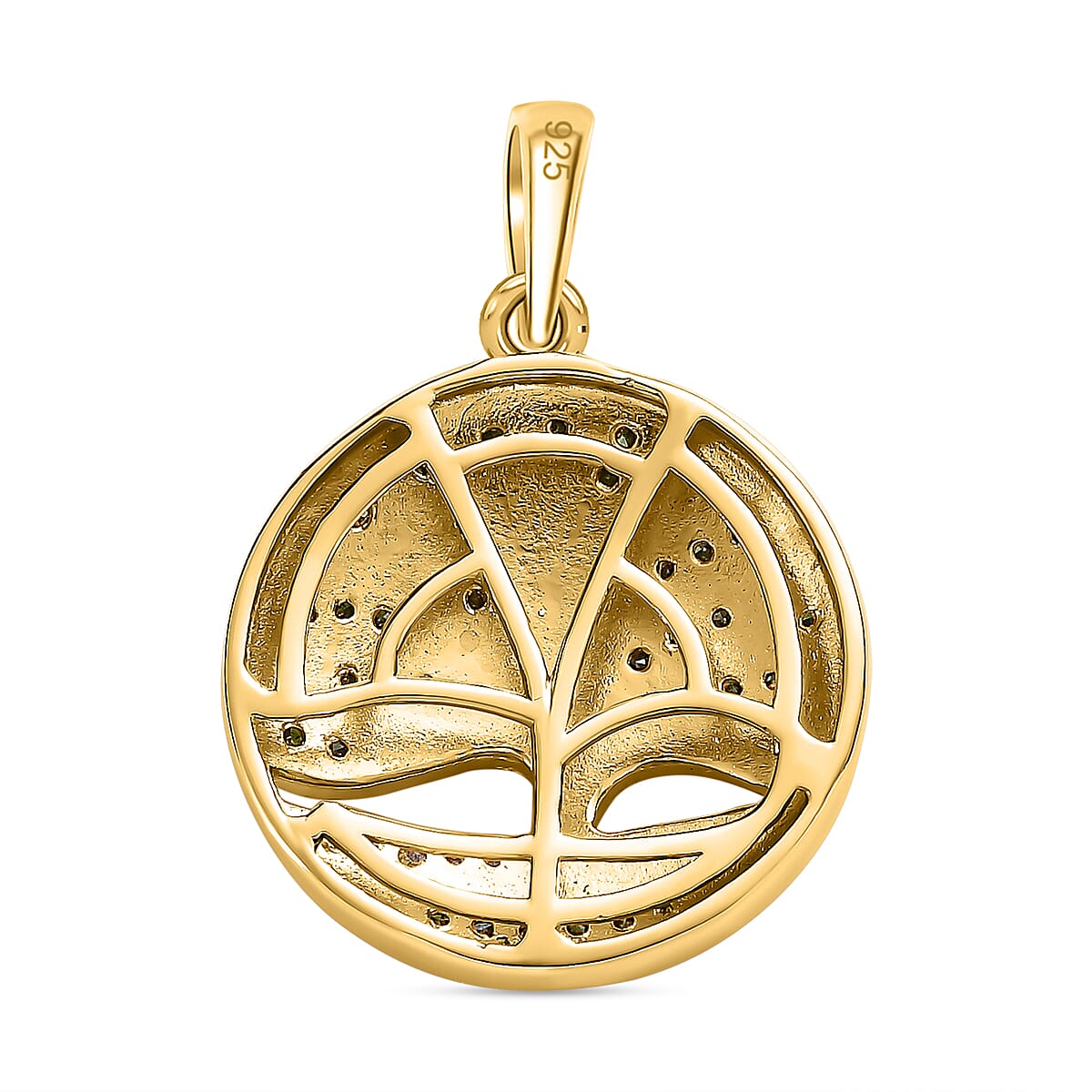 Designer Inspired - White & Green Diamond Tree of Life Pendant in Vermeil Yellow Gold Plated Sterling Silver 0.26 Ct.