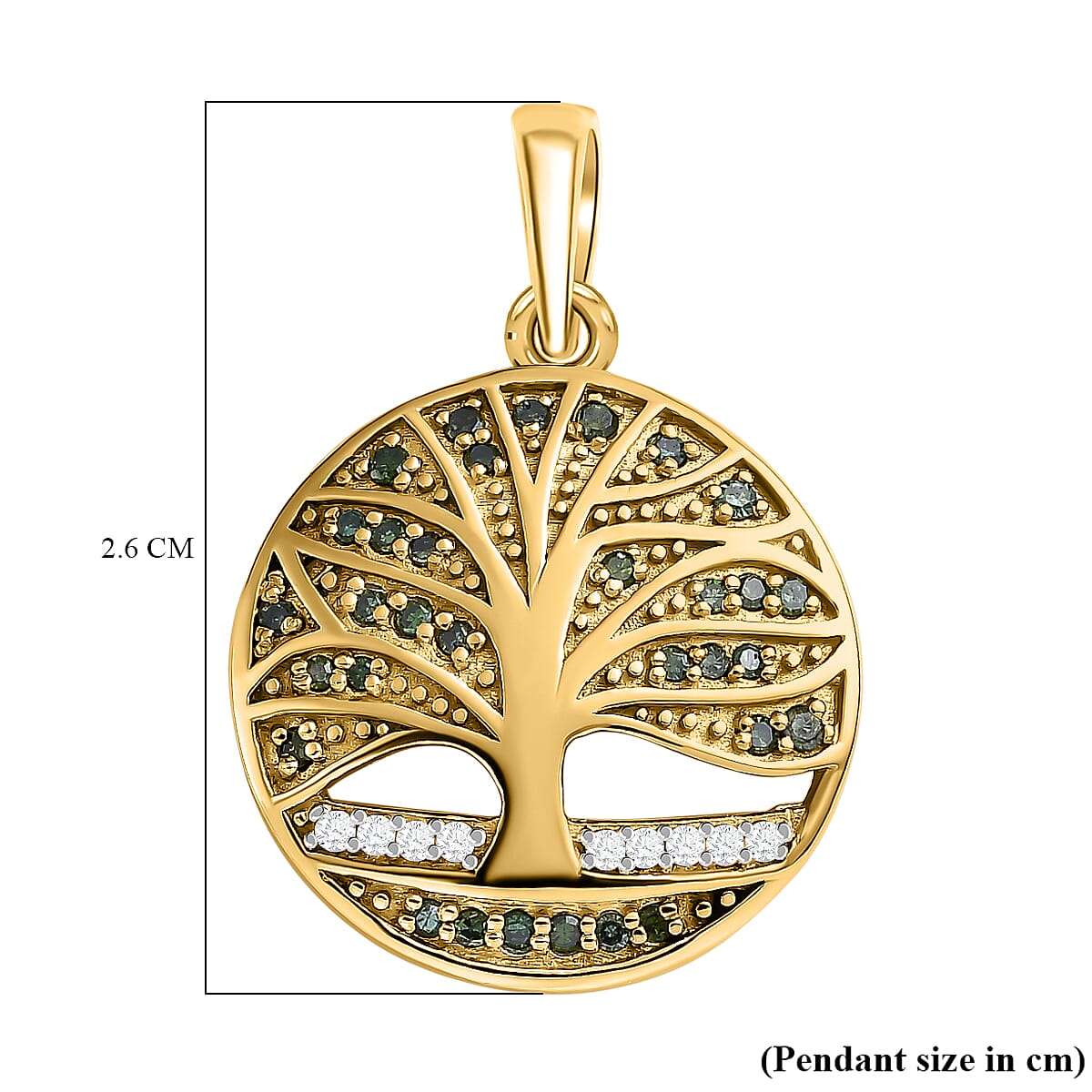 Designer Inspired - White & Green Diamond Tree of Life Pendant in Vermeil Yellow Gold Plated Sterling Silver 0.26 Ct.
