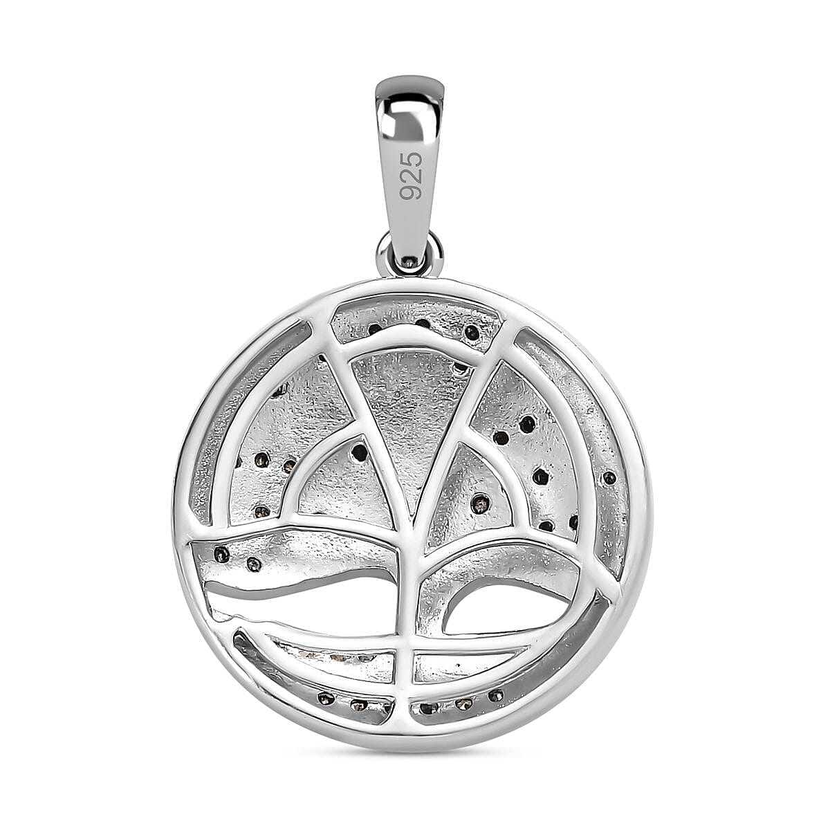 Designer Inspired White and Blue Diamond Tree of Life Pendant in Platinum Overlay Sterling Silver 0.25 Ct