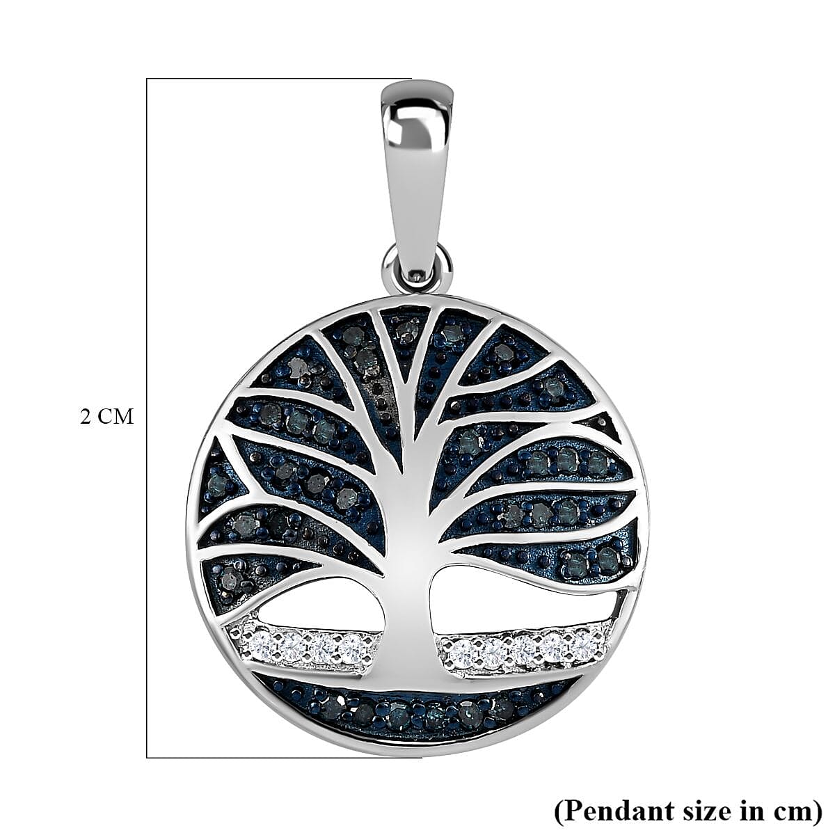 Designer Inspired White and Blue Diamond Tree of Life Pendant in Platinum Overlay Sterling Silver 0.25 Ct