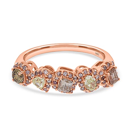 14K Rose Gold SGL Certified Natural Yellow, Pink Green & Champagne Diamond (I1-I2) Ring 1.00 Ct